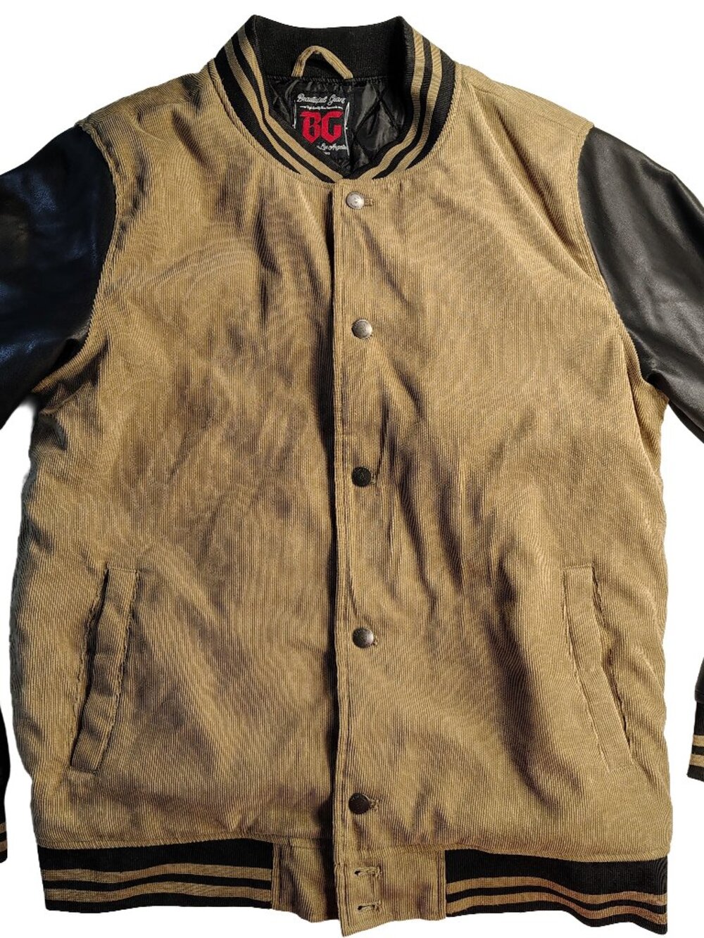 Men's XL Black & Brown Corduroy Beautiful Giant Brand Letterman Style Jacket